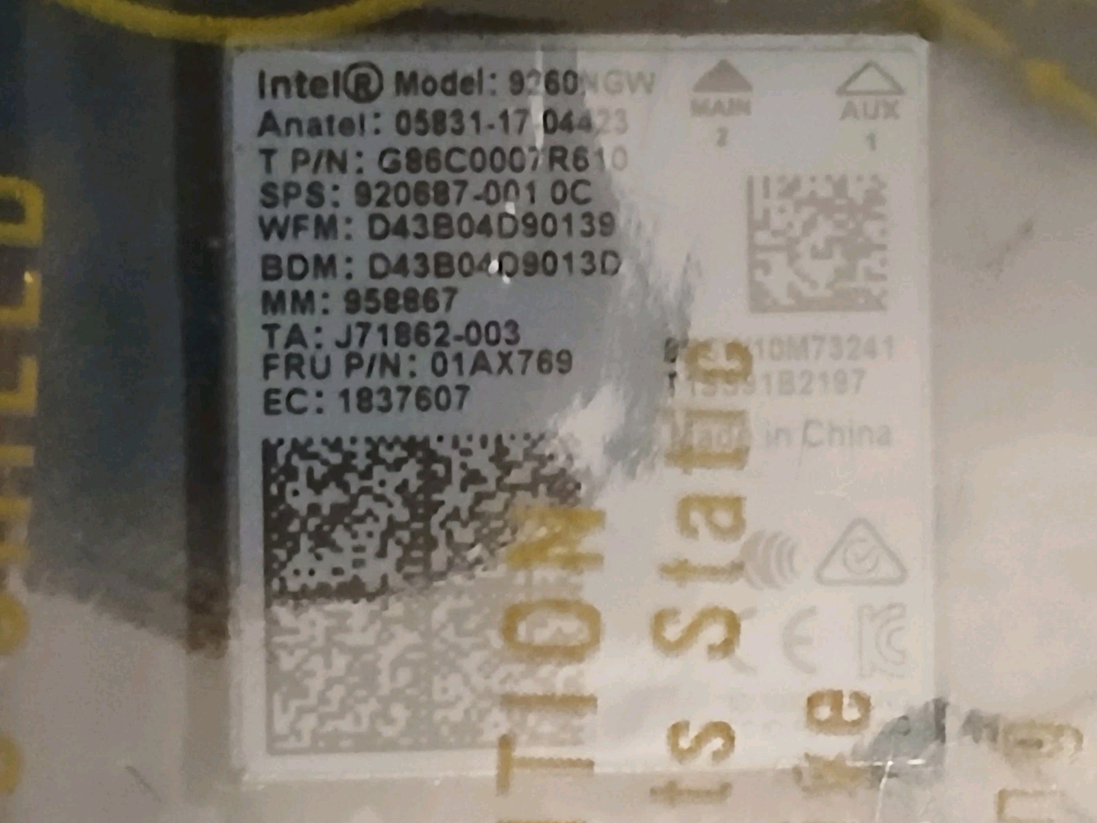 Intel Wireless-AC 9560NGW WiFi + Bluetooth 5.1 M.2 2230 Card 802.11ac 1.73Gbps