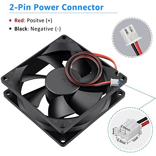 2 Pack 80mm x 80mm x 25mm 12V DC Brushless Cooling Fan 2Pin 80x80x25mm
