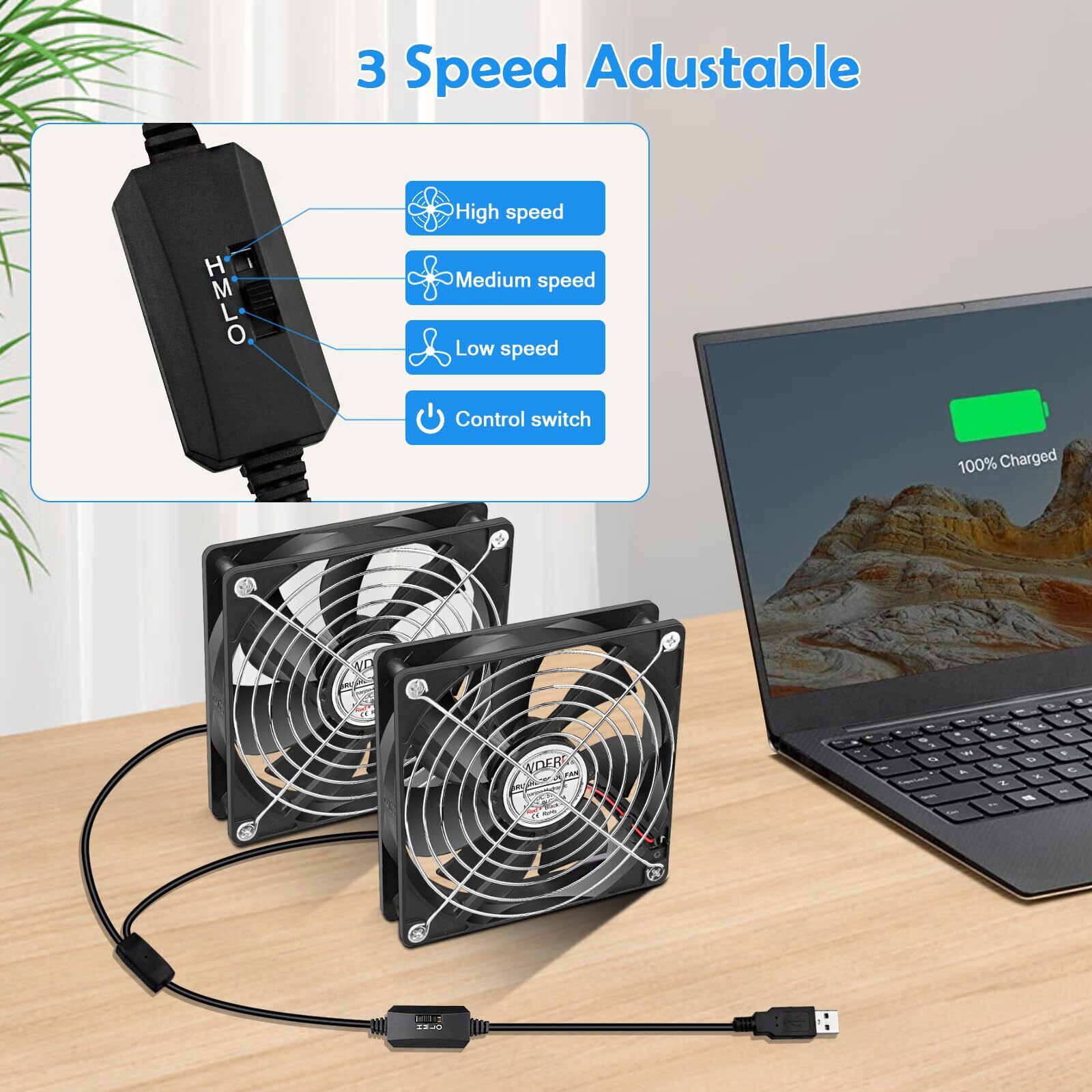 120mm Computer Case 5v Usb Powered Fan Small Silent Flat Cooler With Speed Contr