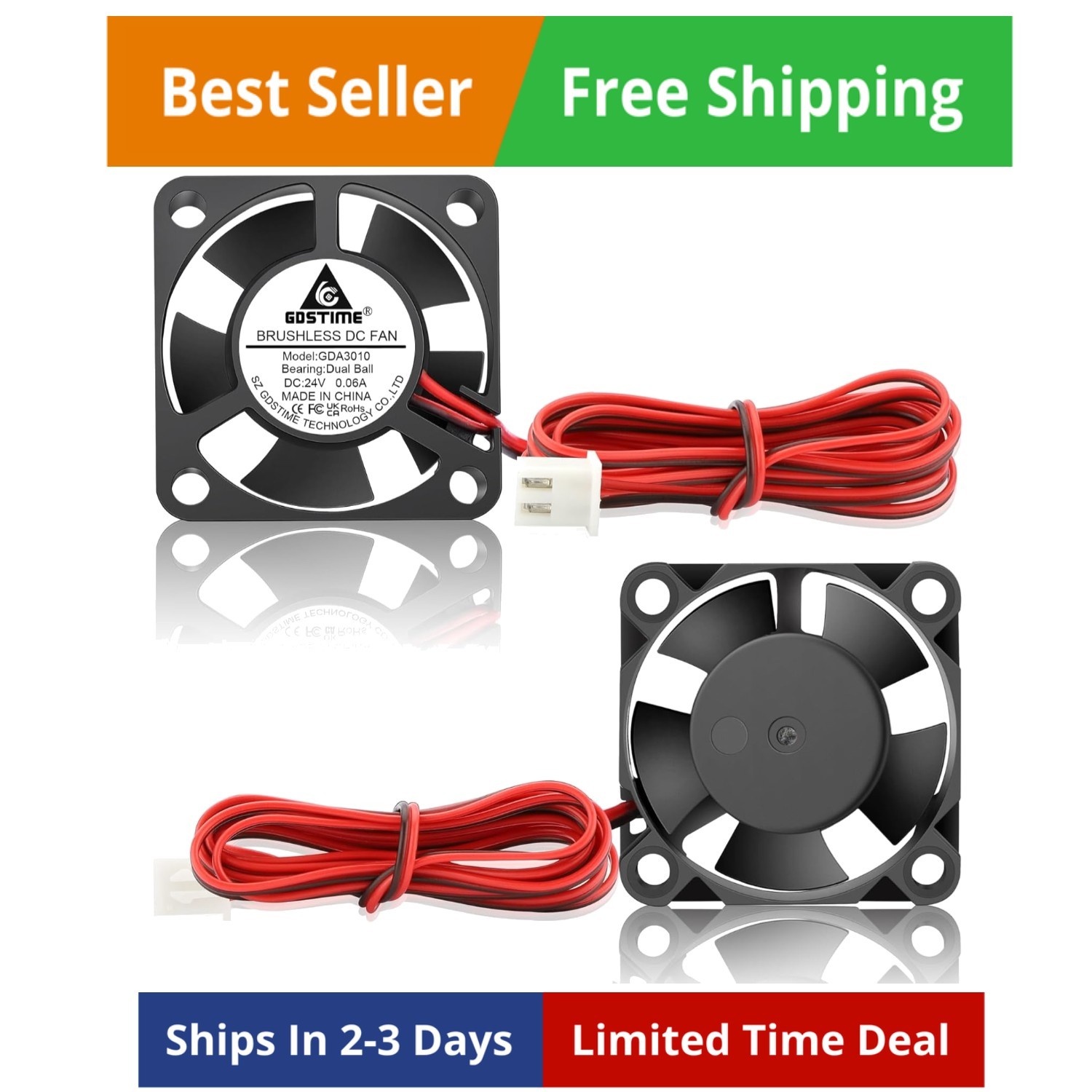 30mm 3010 Fan 24V, 30x30x10mm Dual Ball Bearing High Speed Brushless DC Cooli…