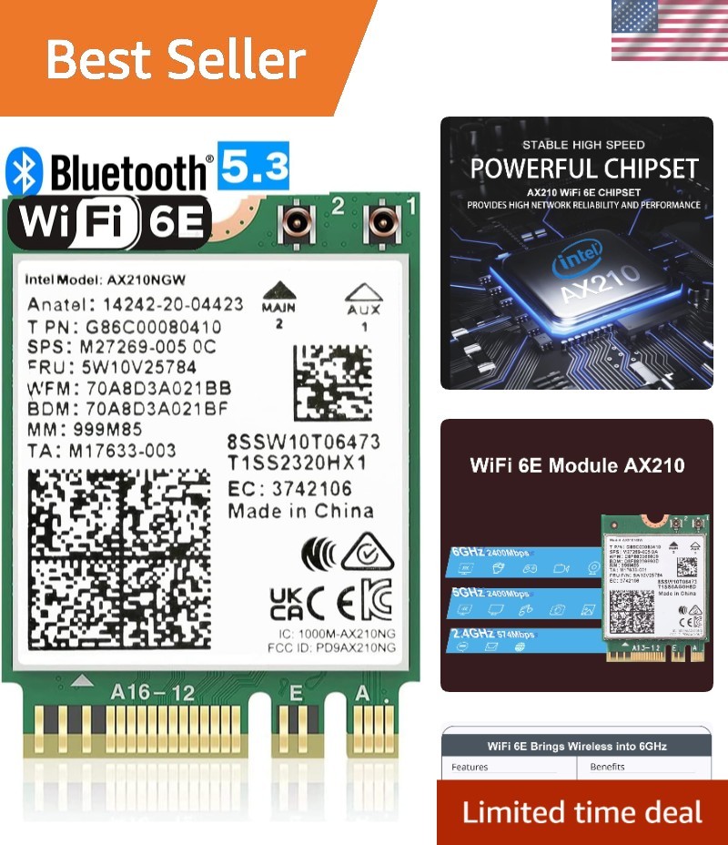 WiFi 6E AX210 Wireless Card: Tri-Band Connection with 5400Mbps Speed & MU-MIMO