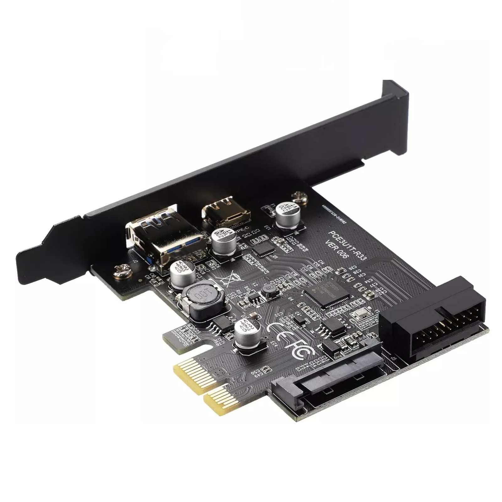 PCI-E 1X to USB 3.2 Gen1 5Gbps 2 Ports Type C Type A Expansion Card With 19PIN