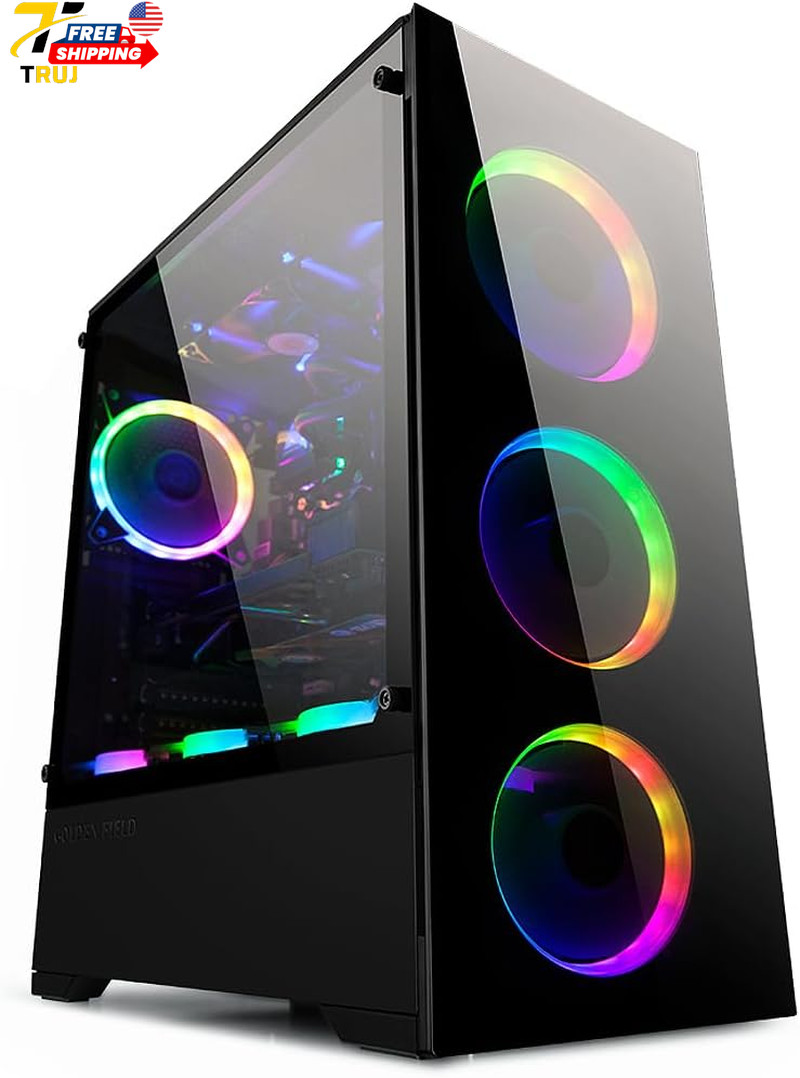 B Voguish RGB Gaming PC Case with Tempered Glass USB 3.0 E-ATX Support Black