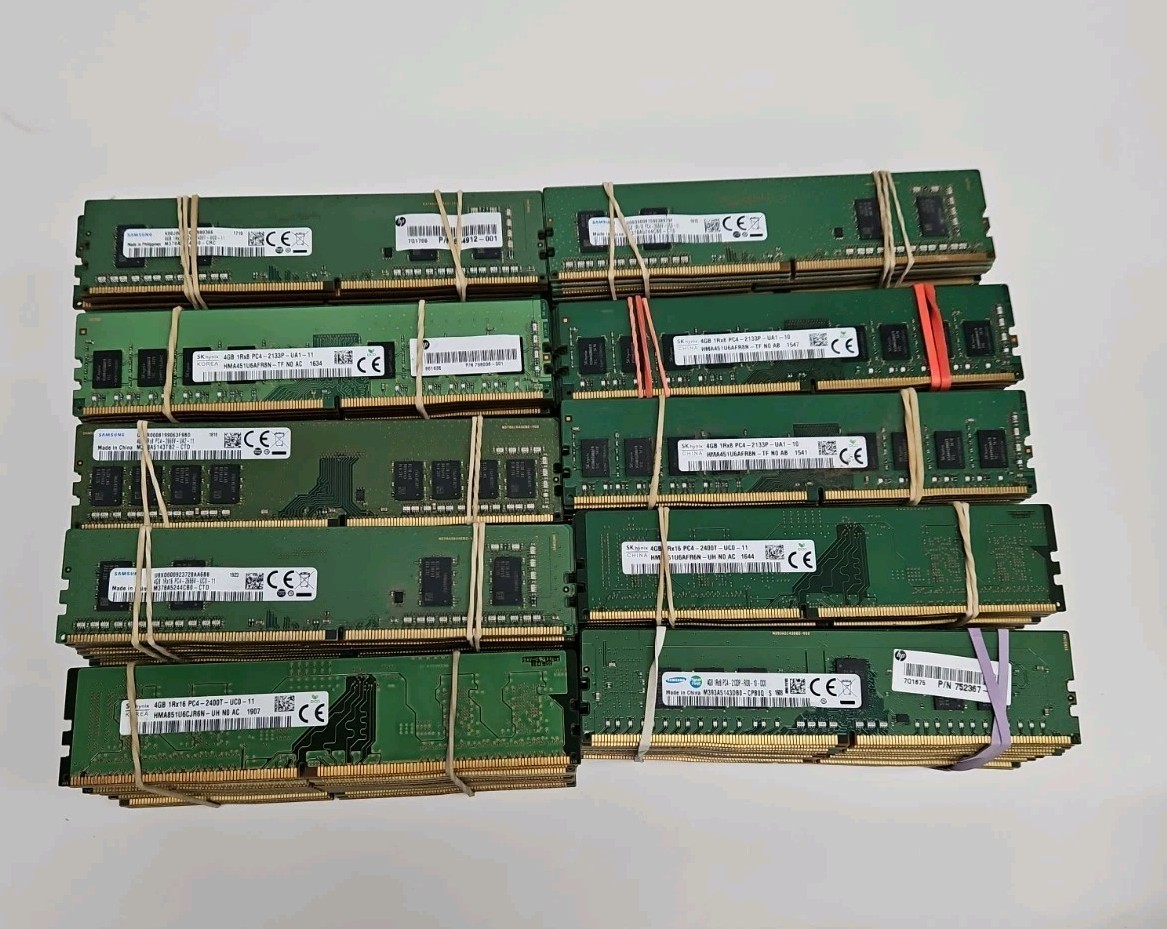 Lot of 200 – Mixed 4g PC4 Mixed Speeds – Mixed Brands Udimm Desktop DDR4 RAM