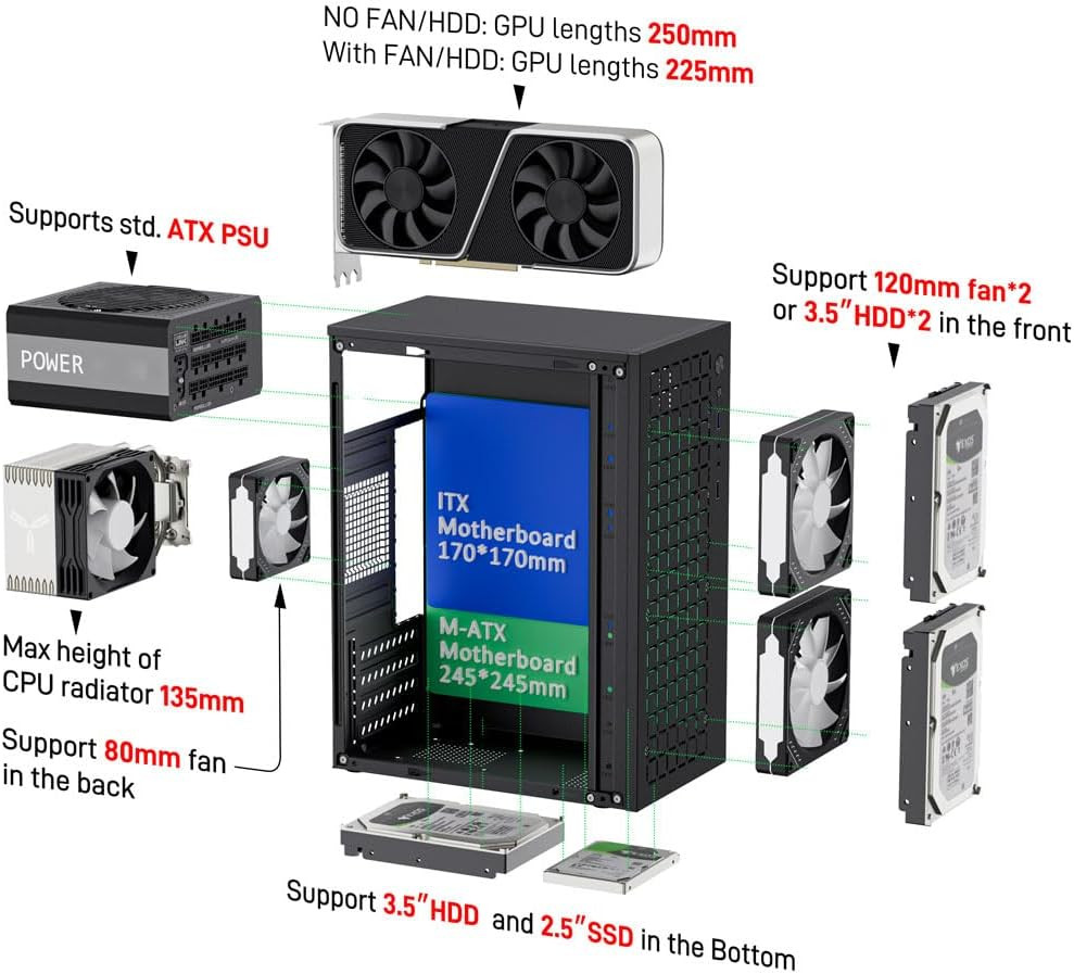 Micro ATX Case PC Case: MATX Case Mini PC ITX Desktop Computer Case Support Micr