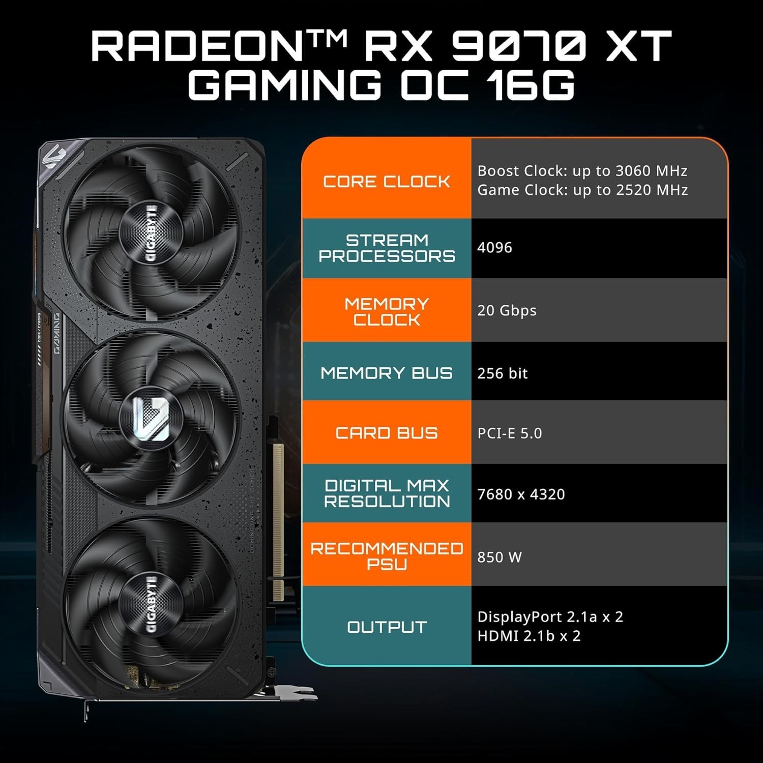Powerful Radeon RX 9070 XT 16G Graphics Card with RGB for Gaming Desktop