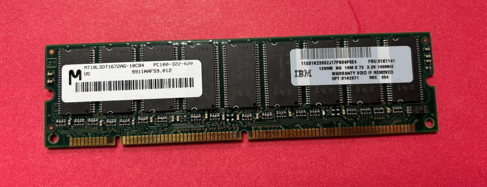📌MICRON IBM 128MB PC100 16Mx72 100MHz RAM MEMORY MT18LSDT1672AG-10CB4 01K1141