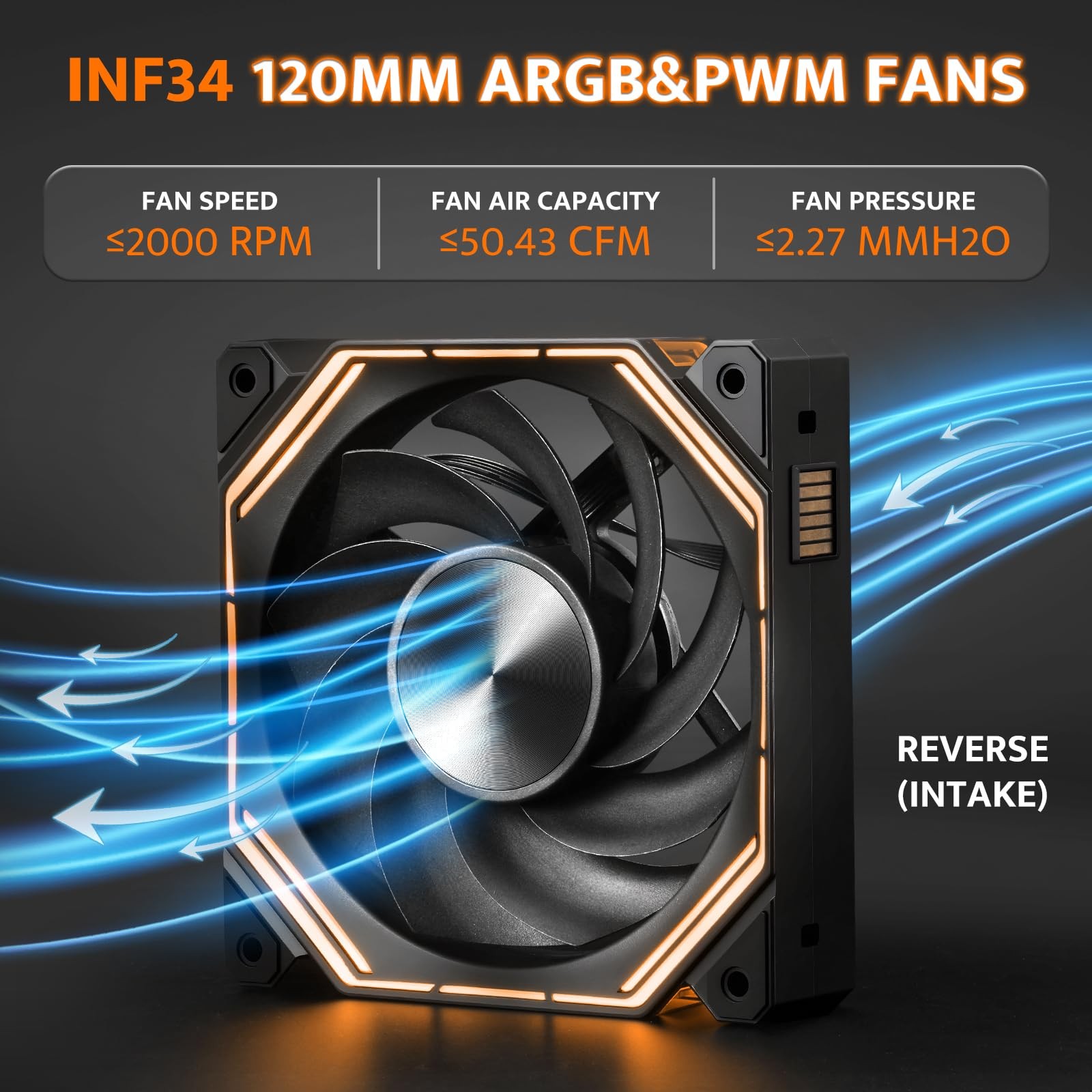 INF34 120MM PC Case Fan, Daisy-Chain, up to 2000RPM Cooling, 4-Pin PWM, ARGB …