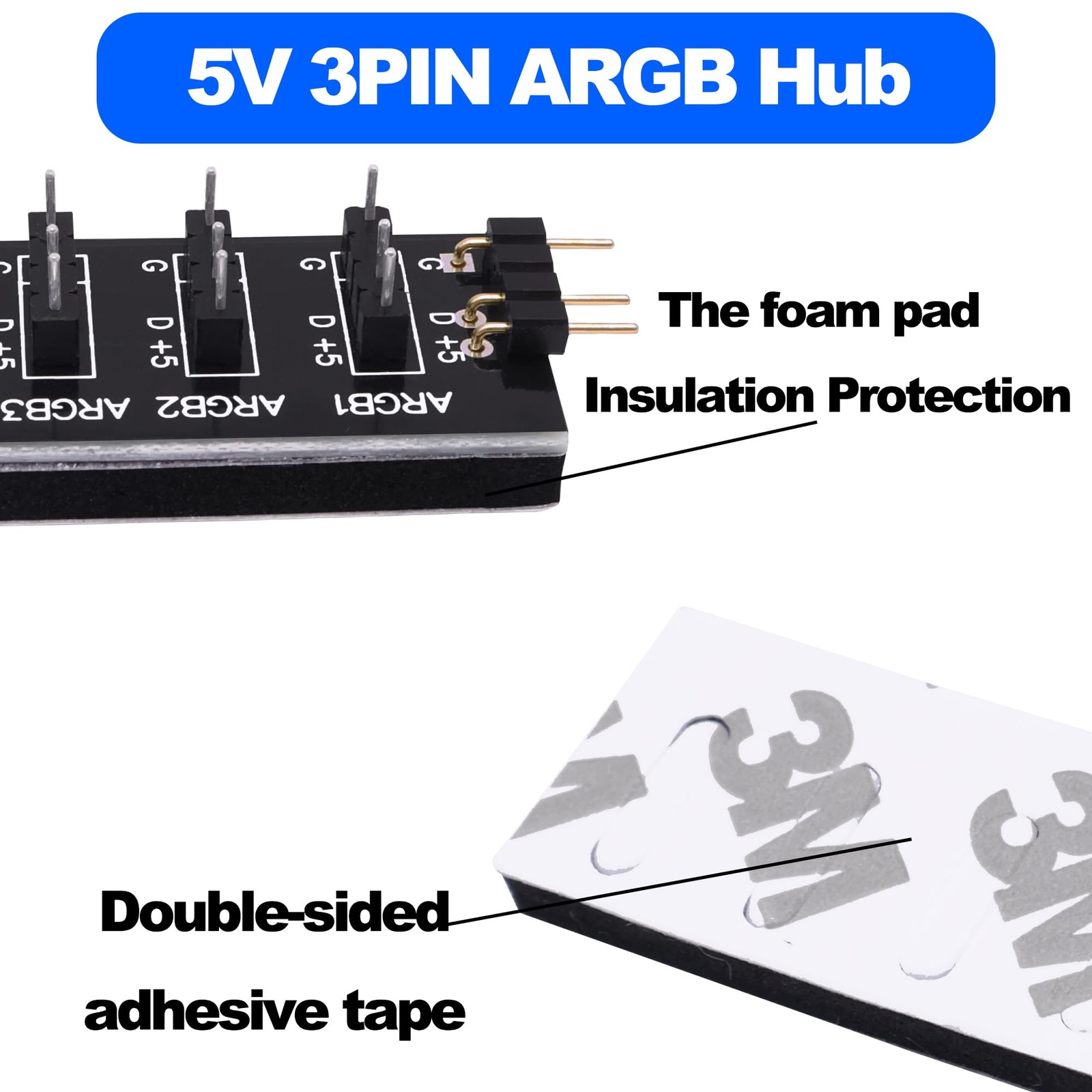 YARCHONN 5V 3PIN ARGB Splitter Hub 1 to 8 Way RGB Fans Hub Controller with Ex…