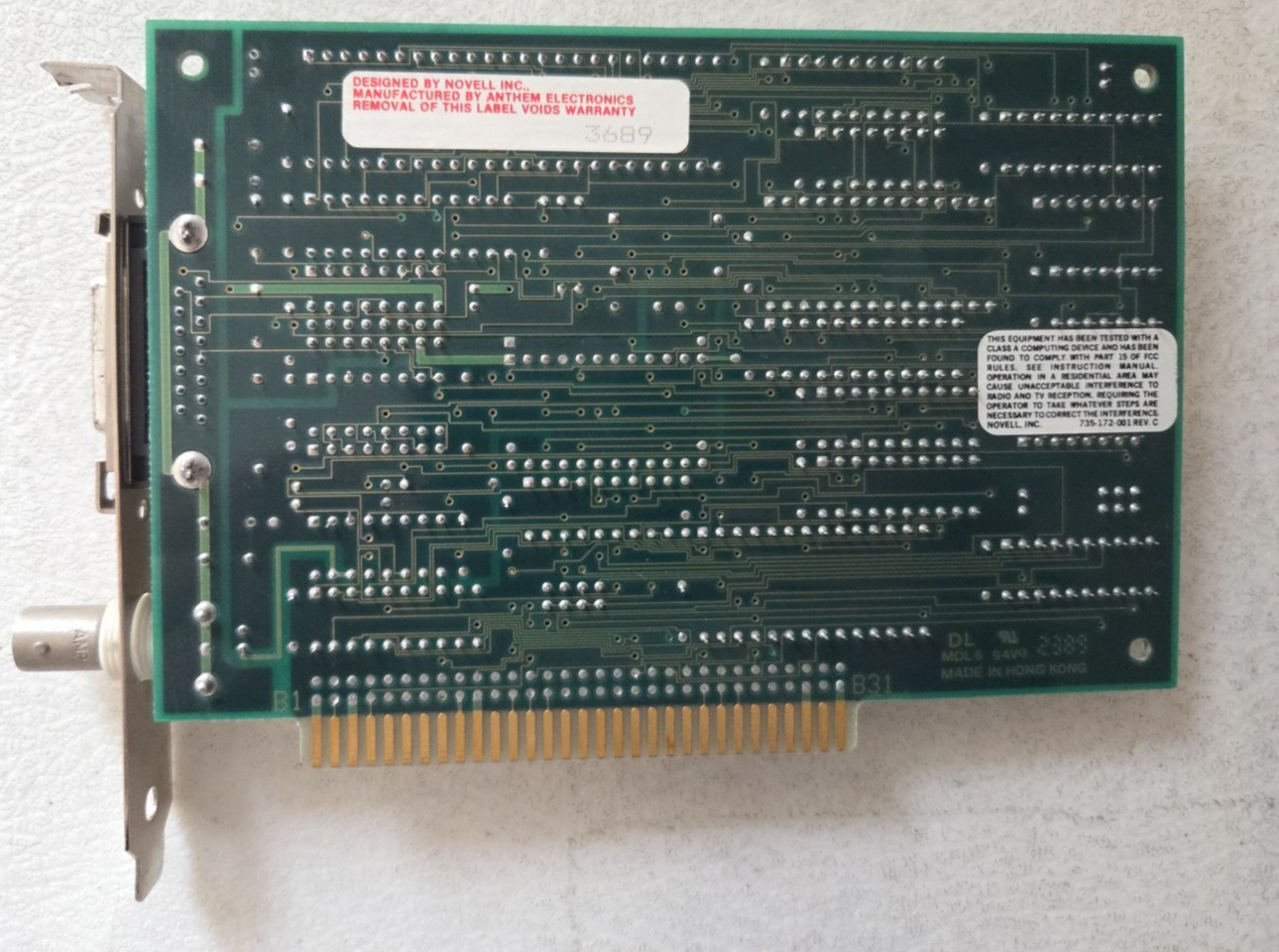 WORKING NOVELL 738-160-001 ISA ETHERNET CIRCUIT BOARD ADAPTER ASSY 810-160-001
