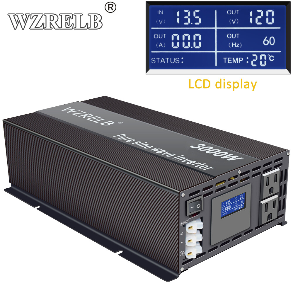 3000W Power Inverter Pure Sine Wave 12V 110V 120V Car Truck Motor RV Solar Camp