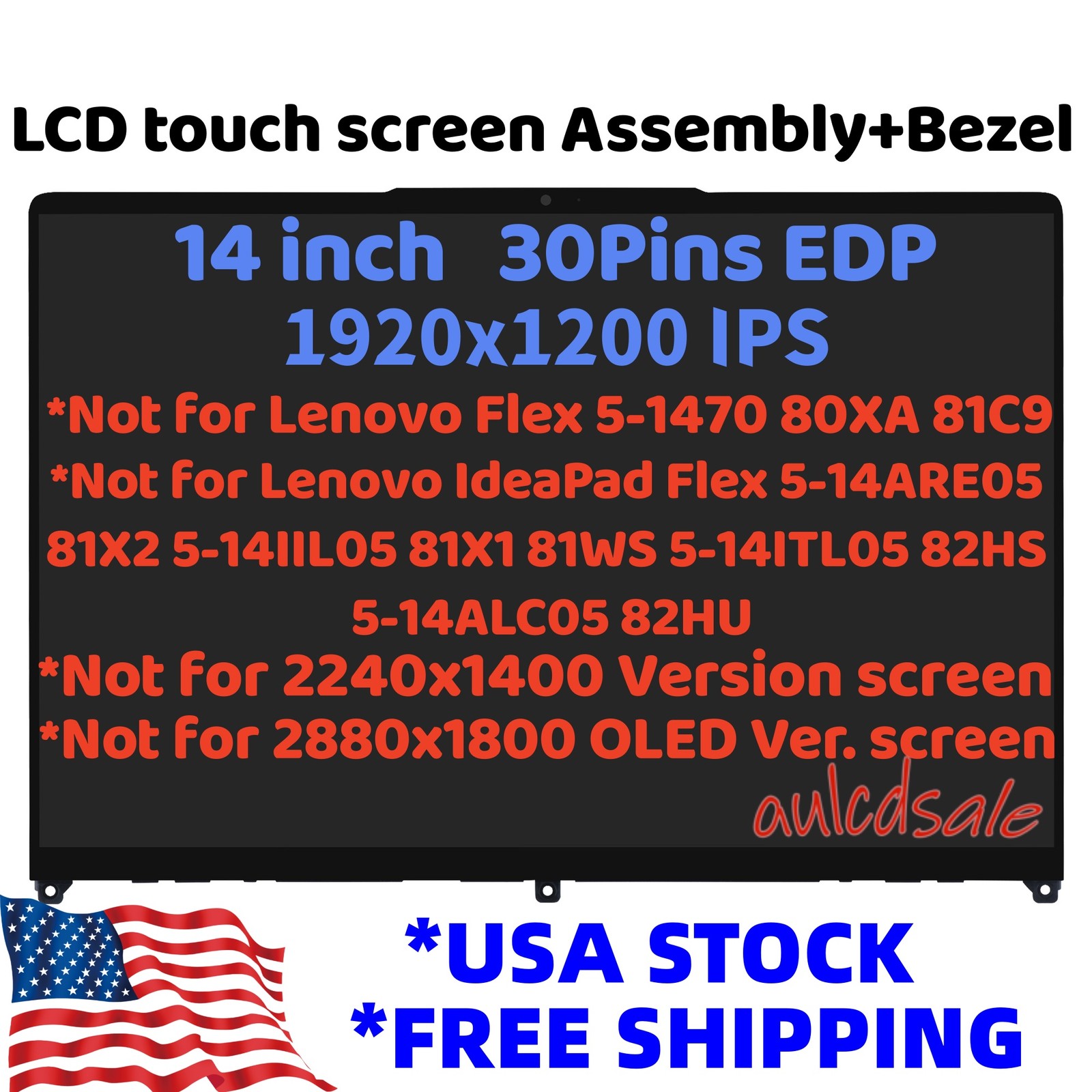 14″ LCD Touchscreen Display Assembly For Lenovo IdeaPad Flex 5 14IAU7 82R70004US