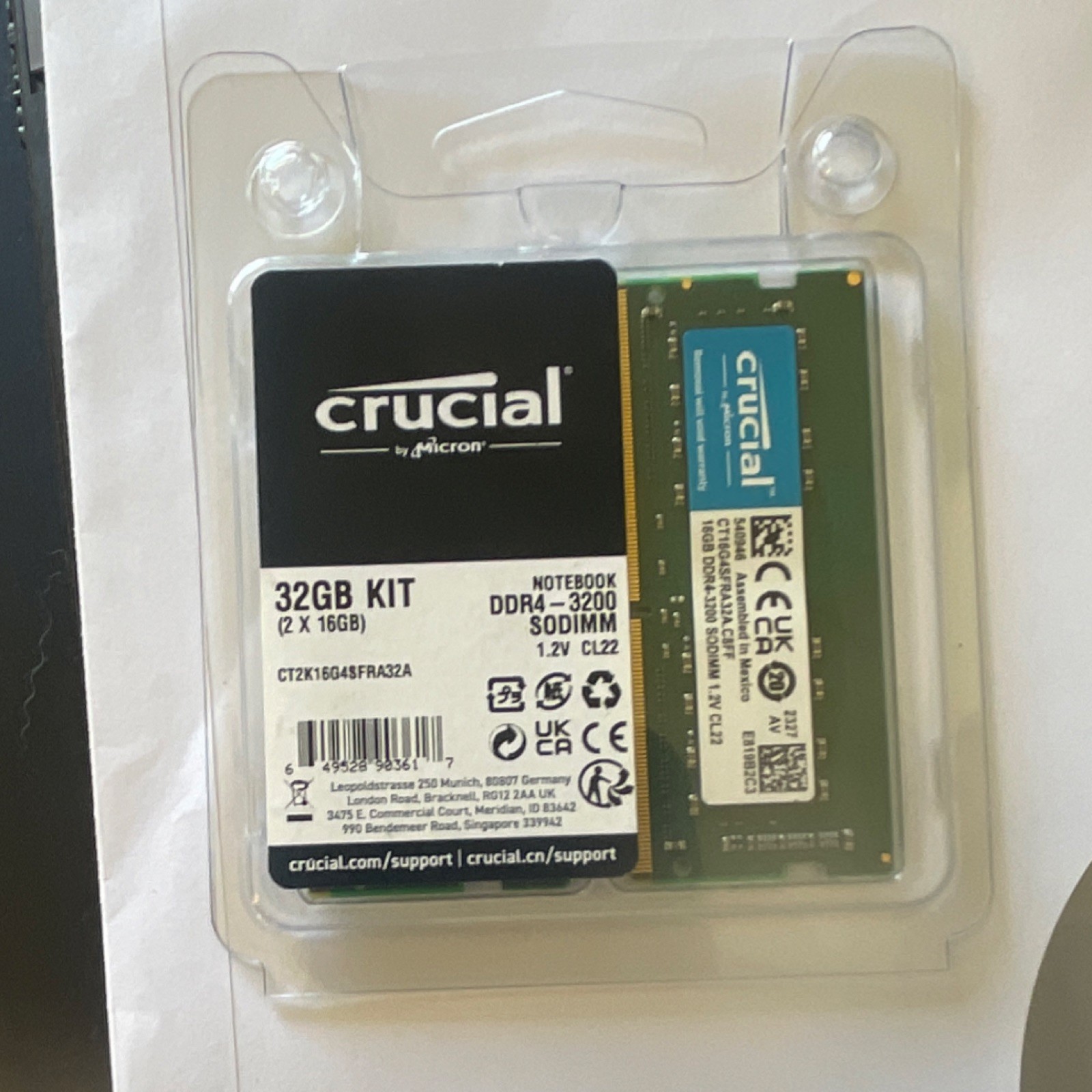Crucial 32GB (2x16GB) DDR4-3200 SO-DIMM Laptop Memory CT2K16G4SFD832A