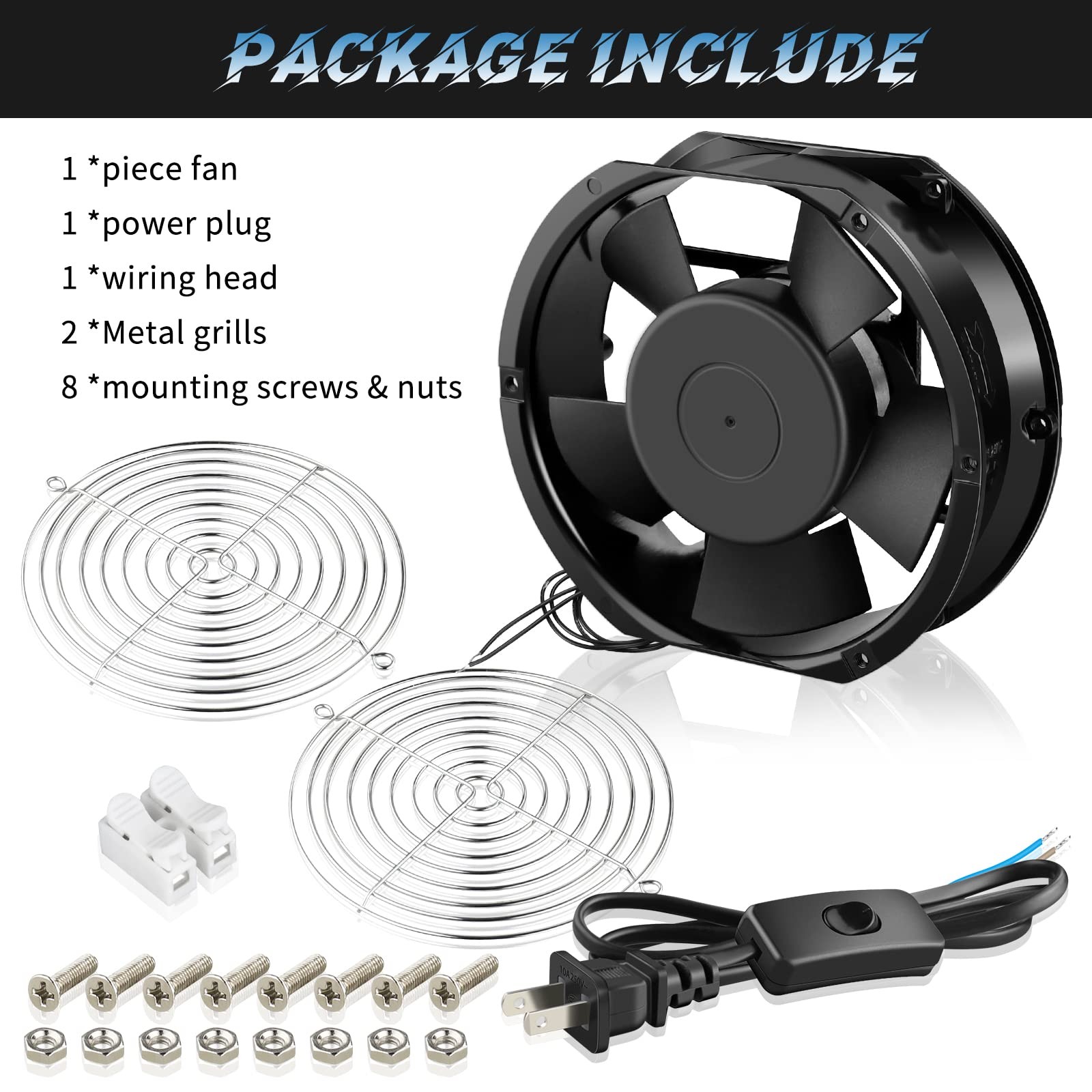 WDERAIR High Speed Axial Muffin Fan 172mm x 150mm x 51mm with Switch 110V 120…