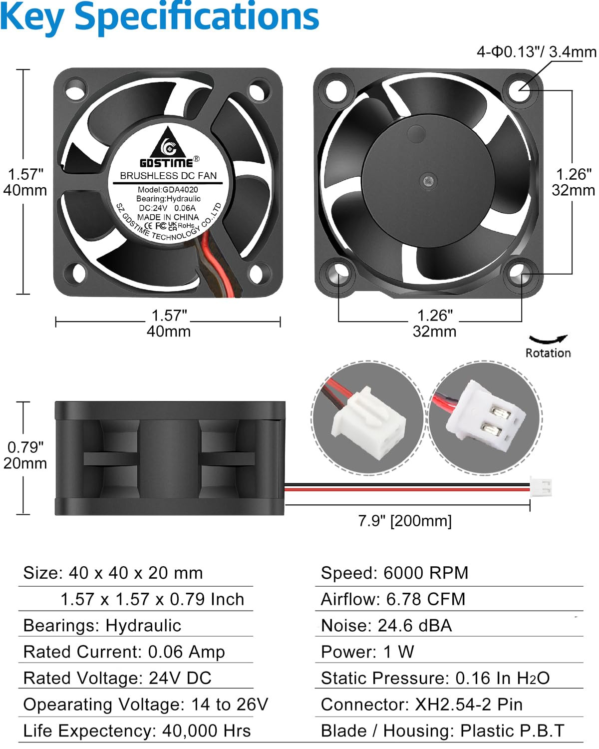 40Mm X 40Mm X 20Mm 24V DC Cooling Fan 2Pin for 3D Printer 2-Pack | 4020