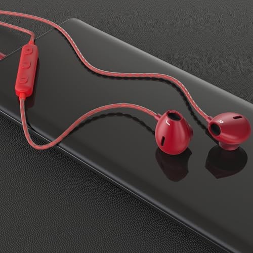 Wired Earbuds with Microphone, 3.5mm in-Ear Headphones for Laptop, Gaming & Red
