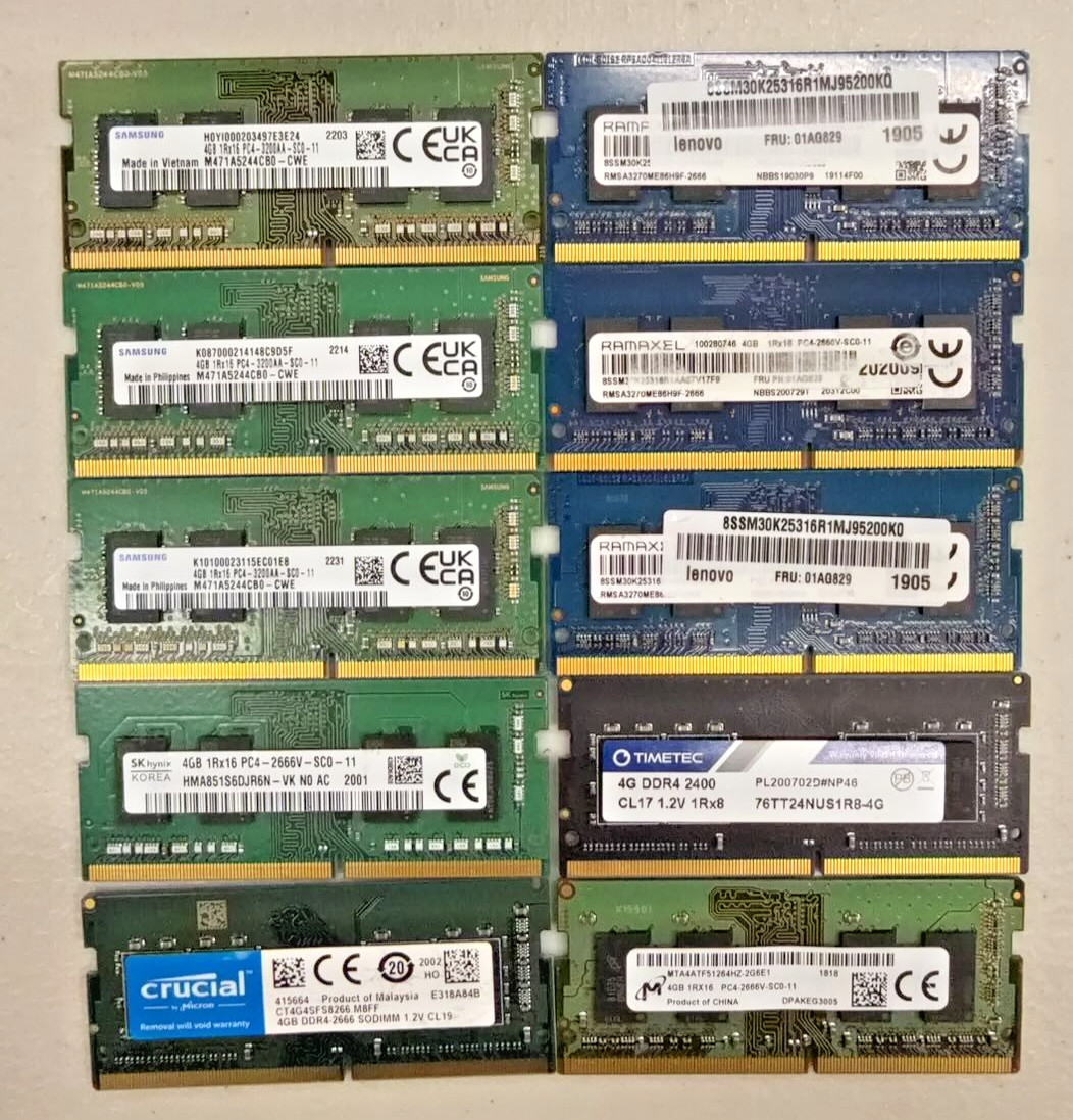 LOT 10 x 4GB Laptop RAM PC4 & PC3 Mixed Brand