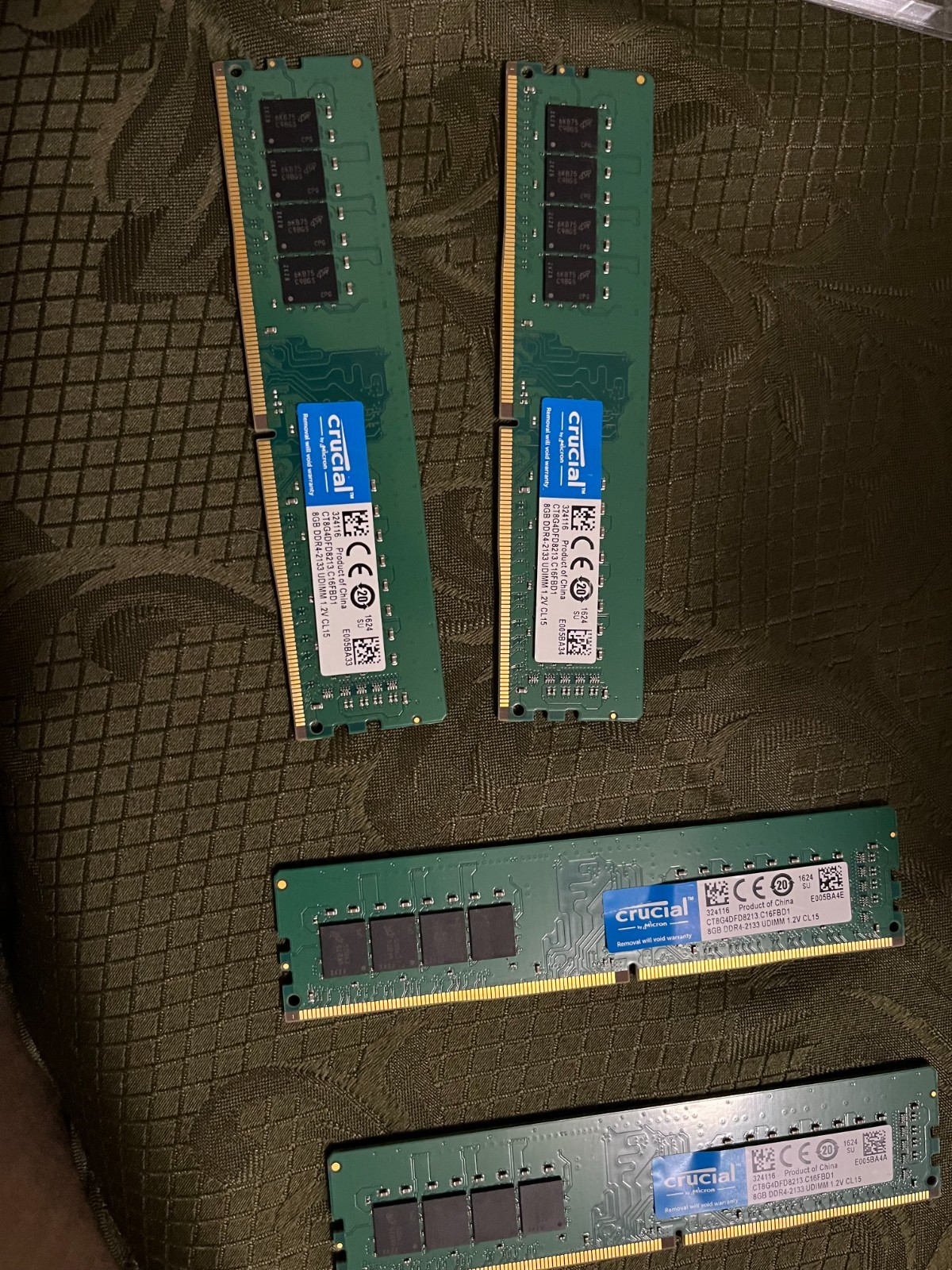 40GB DDR4 Desktop RAM Lot Crucial 8GB 2133 x4 + G.SKILL Aegis 8GB 2400 DIMM