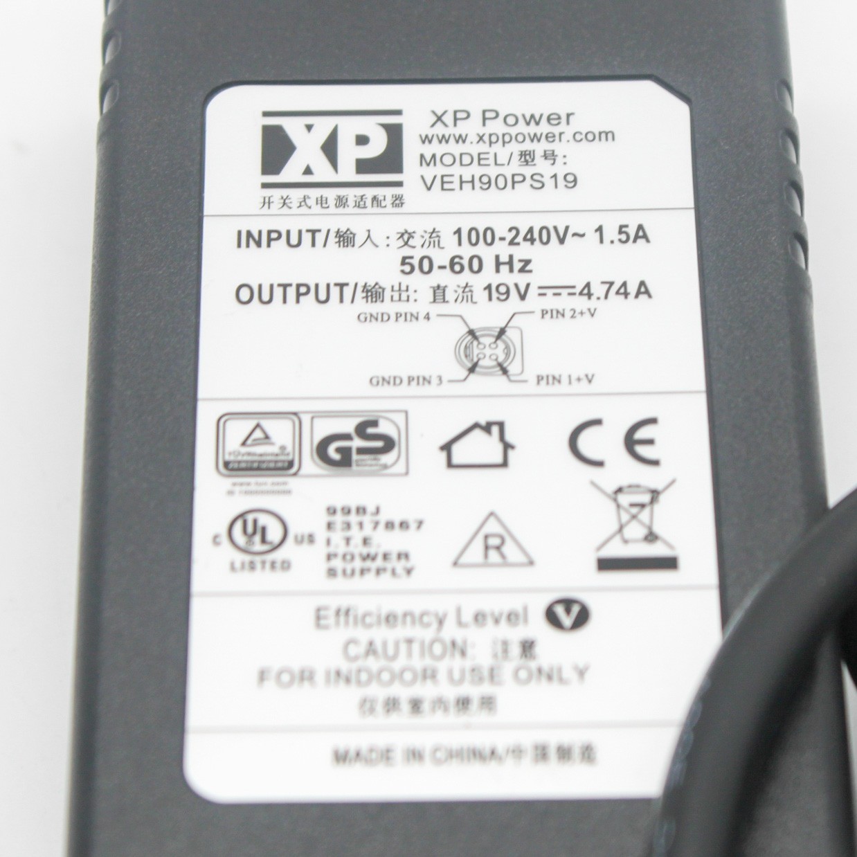 XP Power VEH90PS19 AC-DC Desktop Mount Enclosed 90W 19V 4.74A Power Supply