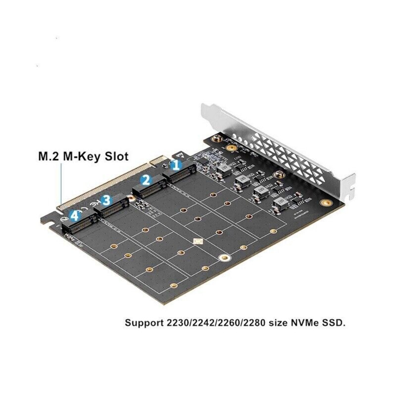 Quad NVMe PCIe Adapter 4 Port M.2 NVMe M KEY SSD to PCIe 4.0 X16 Card Speed NEW