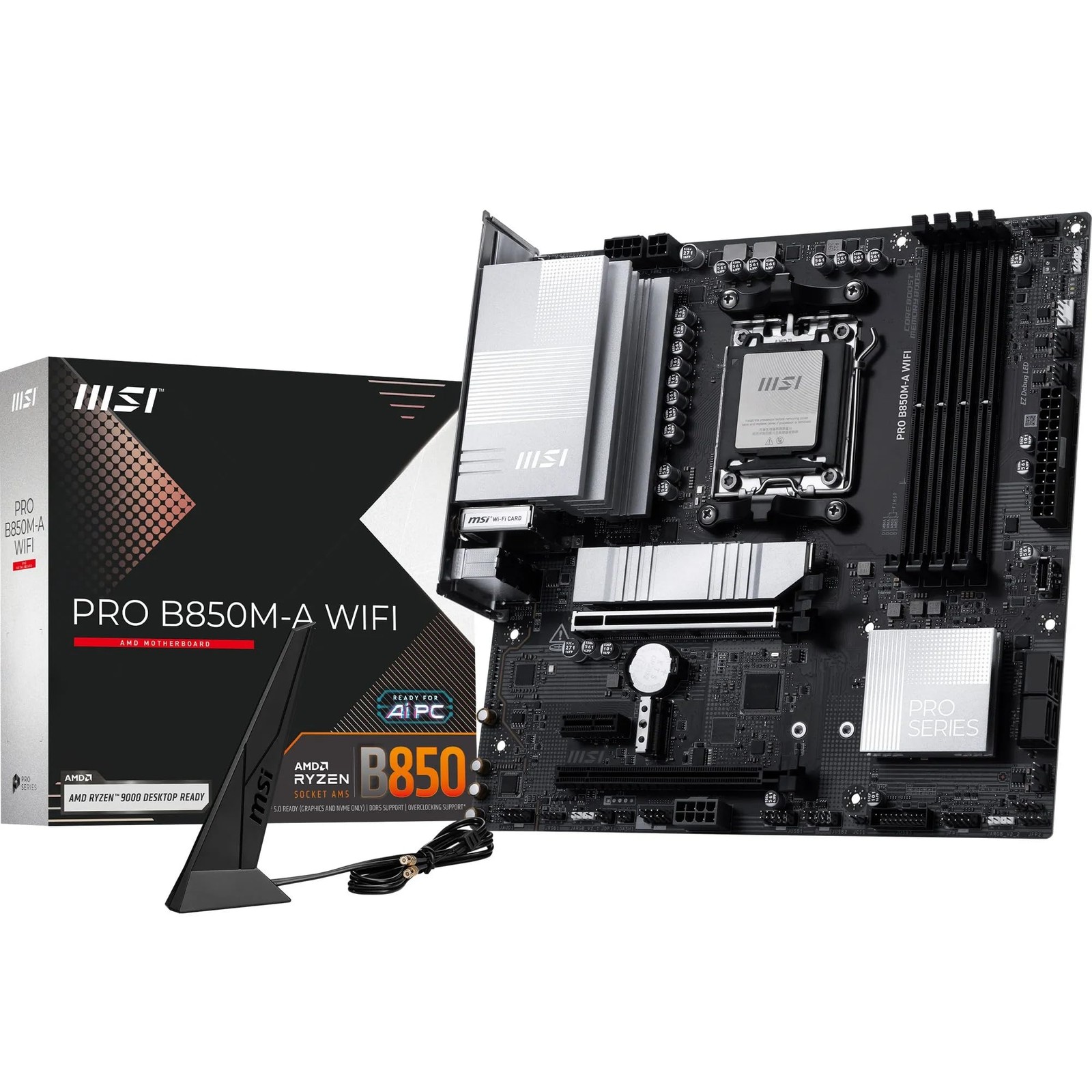 MSI PRO B850M-A WiFi Motherboard, mATX – Supports AMD Ryzen 9000/8000 Silver