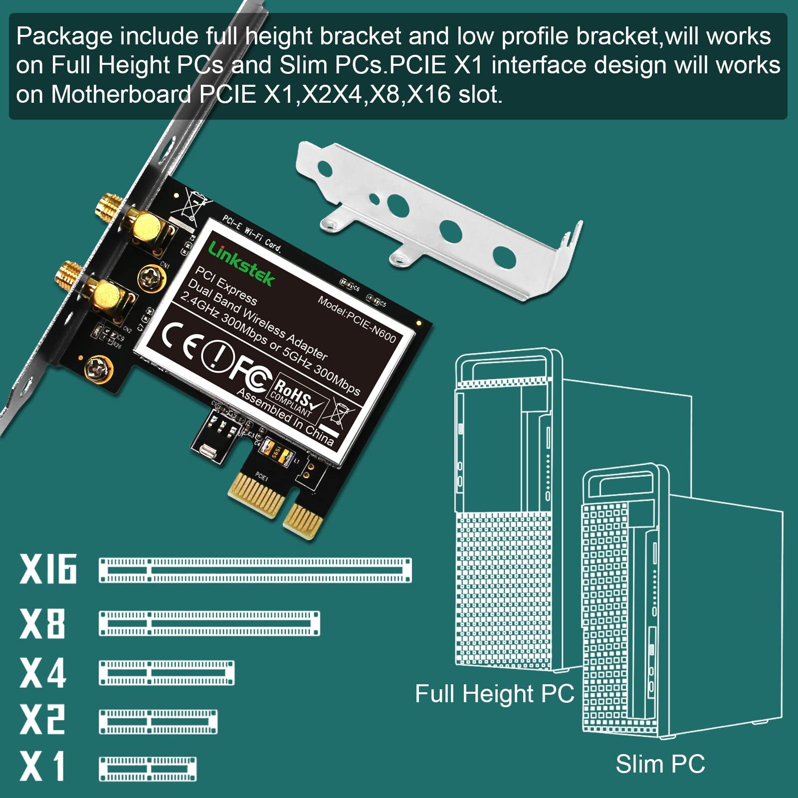 Wireless N 600mbps 2.4ghz 300mbps And 5ghz 300mbps Pcie Wifi Adapter Pcie Wifi