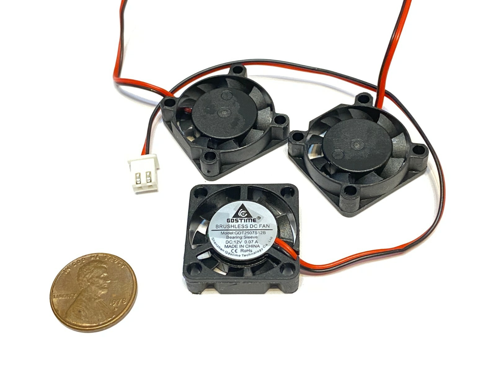 3 Pieces 12v Fan mini 25mm x 7mm 2pin 2507 dc mini micro brushless cooling