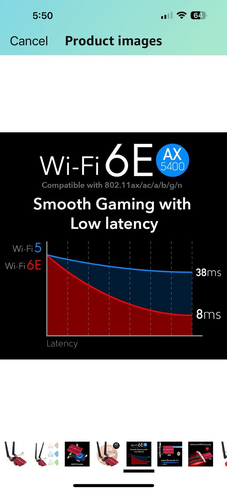 AX5400 Wireless WiFi 6E PCIe Card for PC, Bluetooth 5.2, AX210 Module Inside,…