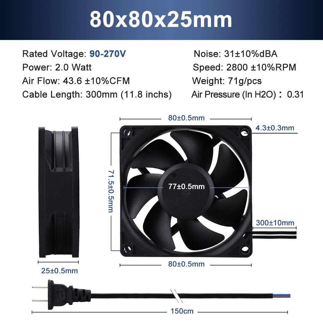 Silent 80mm Axial Exhaust Fan – 30% Less Power, Excellent Cooling Solution