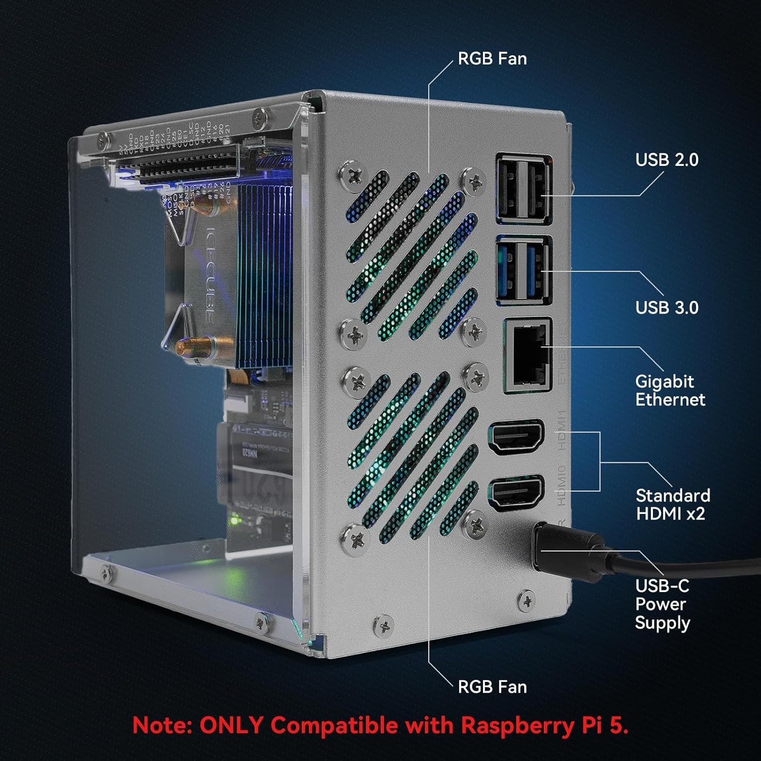 Pironman 5 Mini PC Case with OLED Display for Raspberry Pi 5^