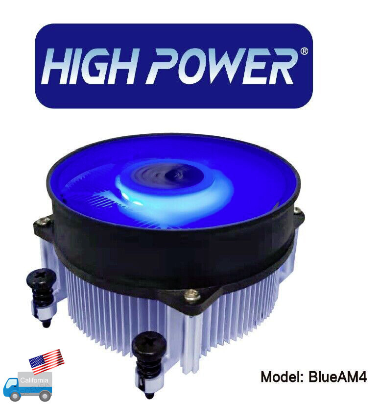 NEW HIGH POWER® BlueAM4 AMD AM4 AM5 Ryzen 5/7/9 CPU Cooler w/ Blue LED 92mm Fan