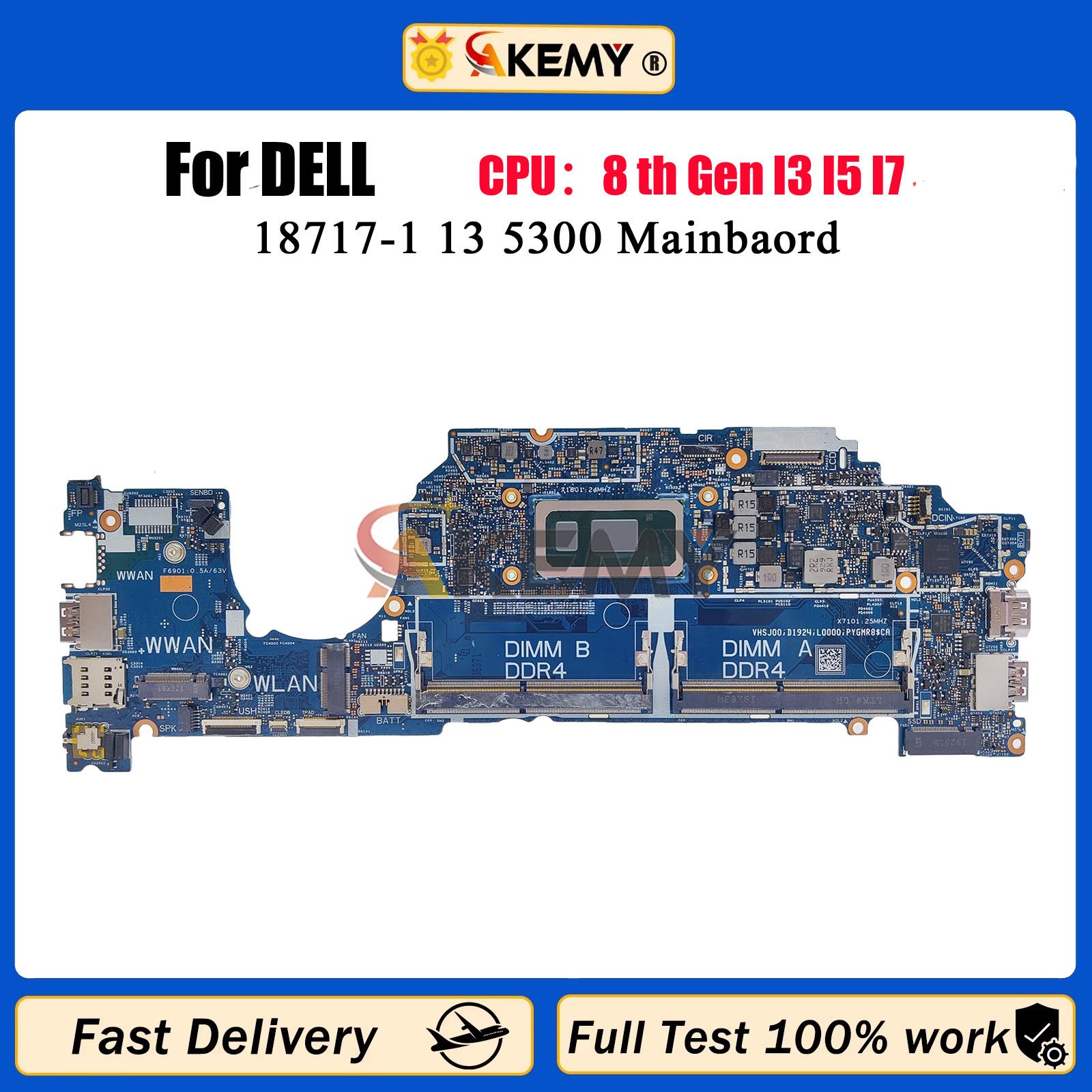 18717-1 For Dell Latitude 5300 2-in-1 Motherboard CN-0H7KTP 5PW9V W/ i5 i7 CPU