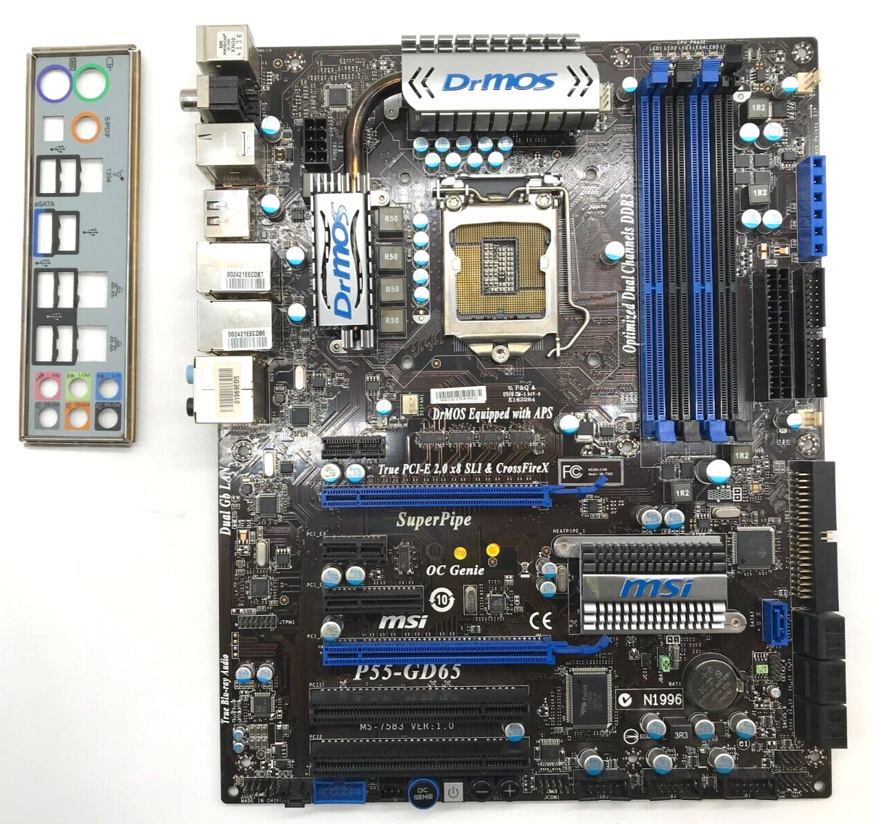 MSI P55-GD65 MS-7583 VER:1.0 DDR3 – ATX – Socket 1156 – with I/O Shield #M2325