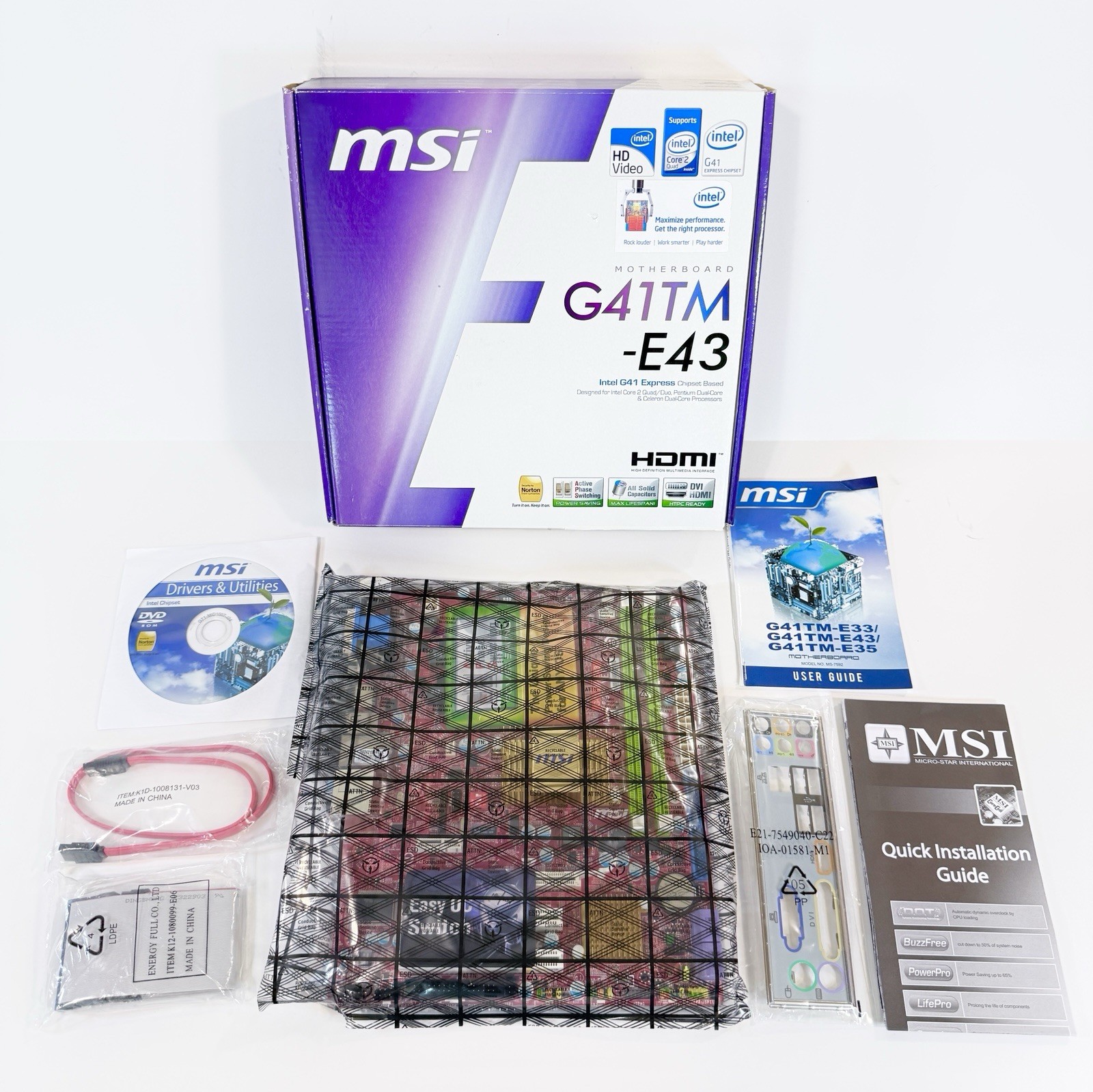 MSI G41TM-E43 MS-7592 Ver 2.0 LGA775 Motherboard Box I/O Shield, Open Box.
