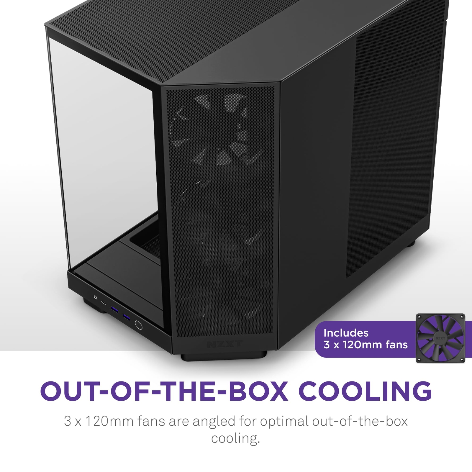 H6 Flow Black Computer Chassis Compact Design Glass Panels 3 Fans Cooling System