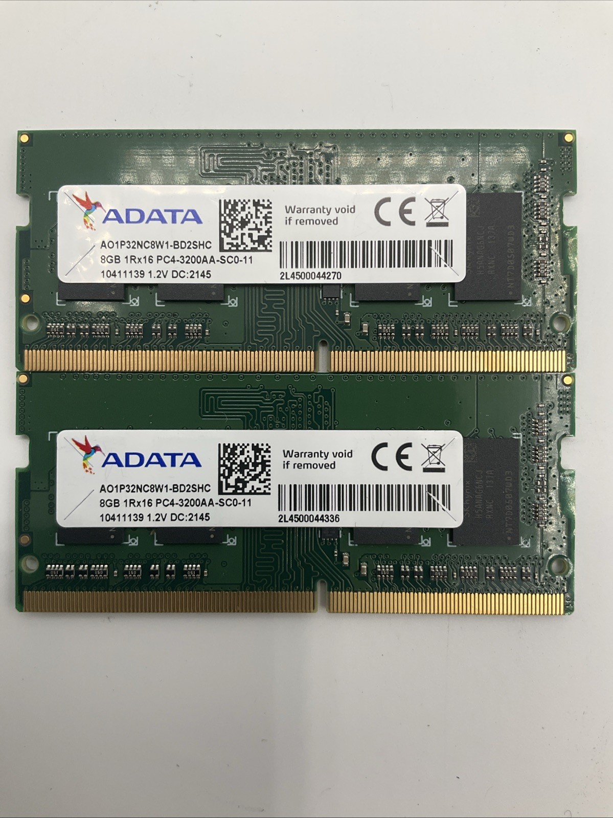 LOT OF 2 ADATA 8GB DDR4 LAPTOP SO-DIMM RAM PC4-3200AA MHz 1Rx16