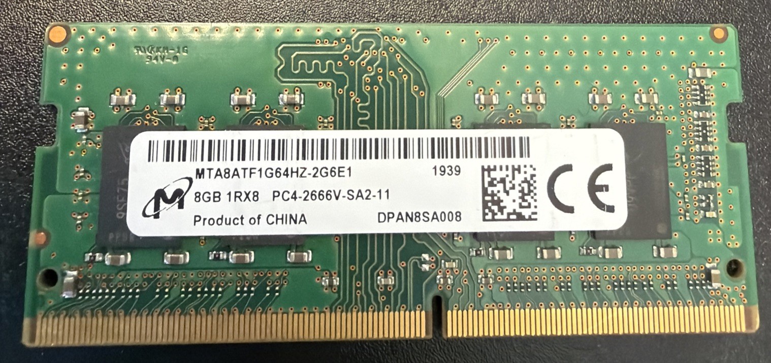 Micron 8GB 1Rx8 PC4-2666V-SA2-11 SODIMM MTA8ATF1G64HZ-2G6E1