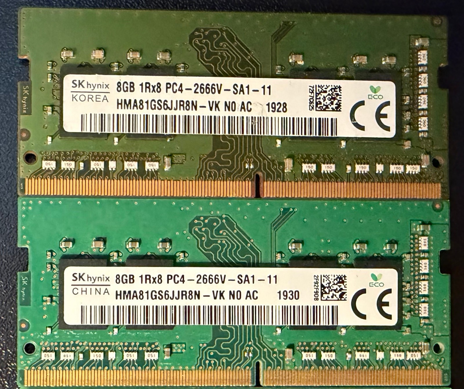 SK hynix 16GB (2x8GB) 1Rx8 PC4-2666V-SA1-11 SO-DIMM 260-Pin RAM HMA81GS6JJR8N-VK