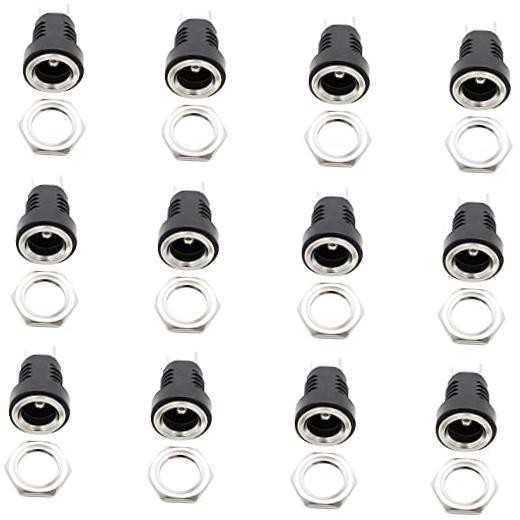 12 Pieces 5.5mmx2.1mm 2 Pins DC Power Jack Female Panel Mounting Connector