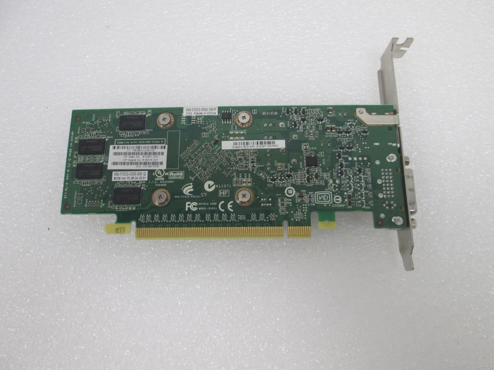 NVIDIA QUADRO 600 HP 1GB GRAPHICS CARD