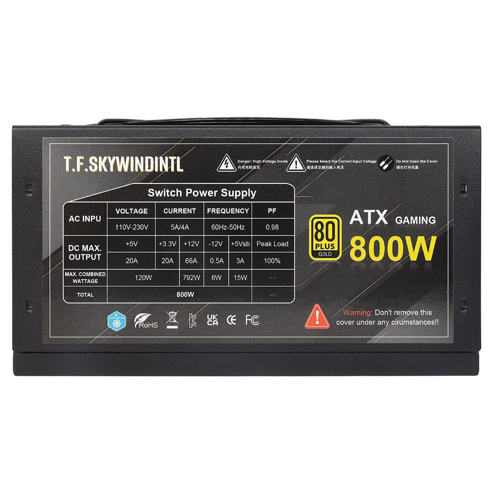 800W Modular Power Supply 80 Plus Glod Gaming ATX PSU with 120mm Fan Low Noise
