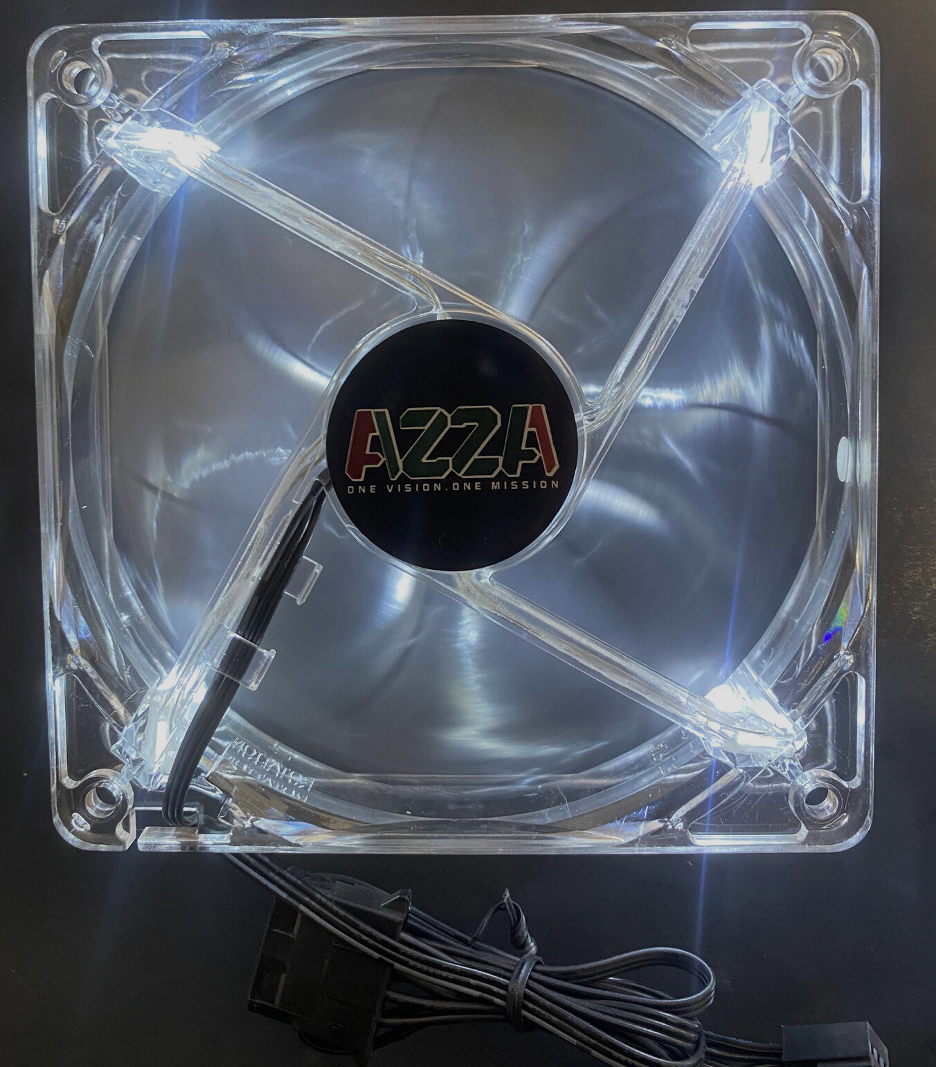 LOT 2pcs: NEW AZZA 120mm White LED 3pin/ Molex Gaming PC Case Clear Cooling Fan