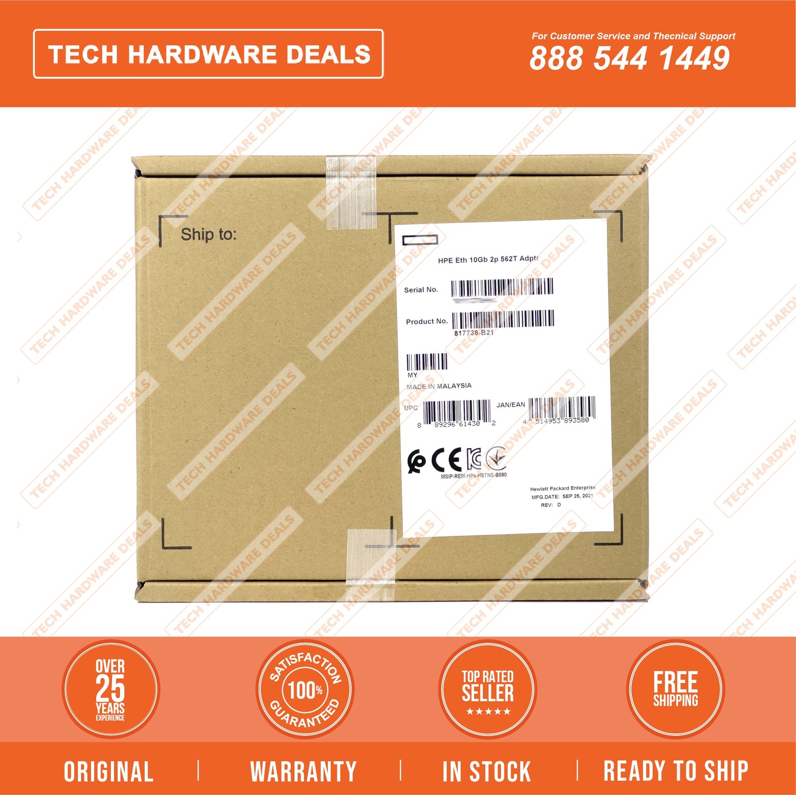 817736-001 3 Year HPE Warranty RETAIL BOX HPE Ethernet 10Gb 2-port 562T Adapter