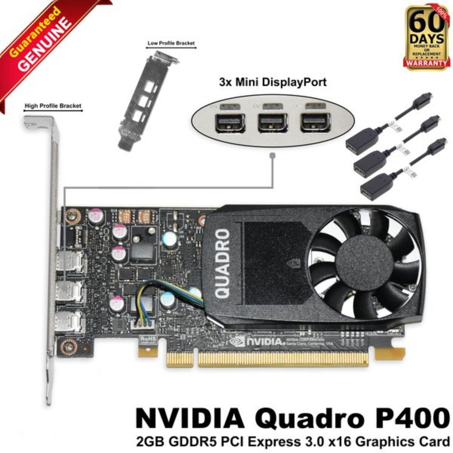 PNY NVIDIA Quadro P400 2GB GDDR5 PCIe Graphics Card VCQP400-PB VCQP400-SB