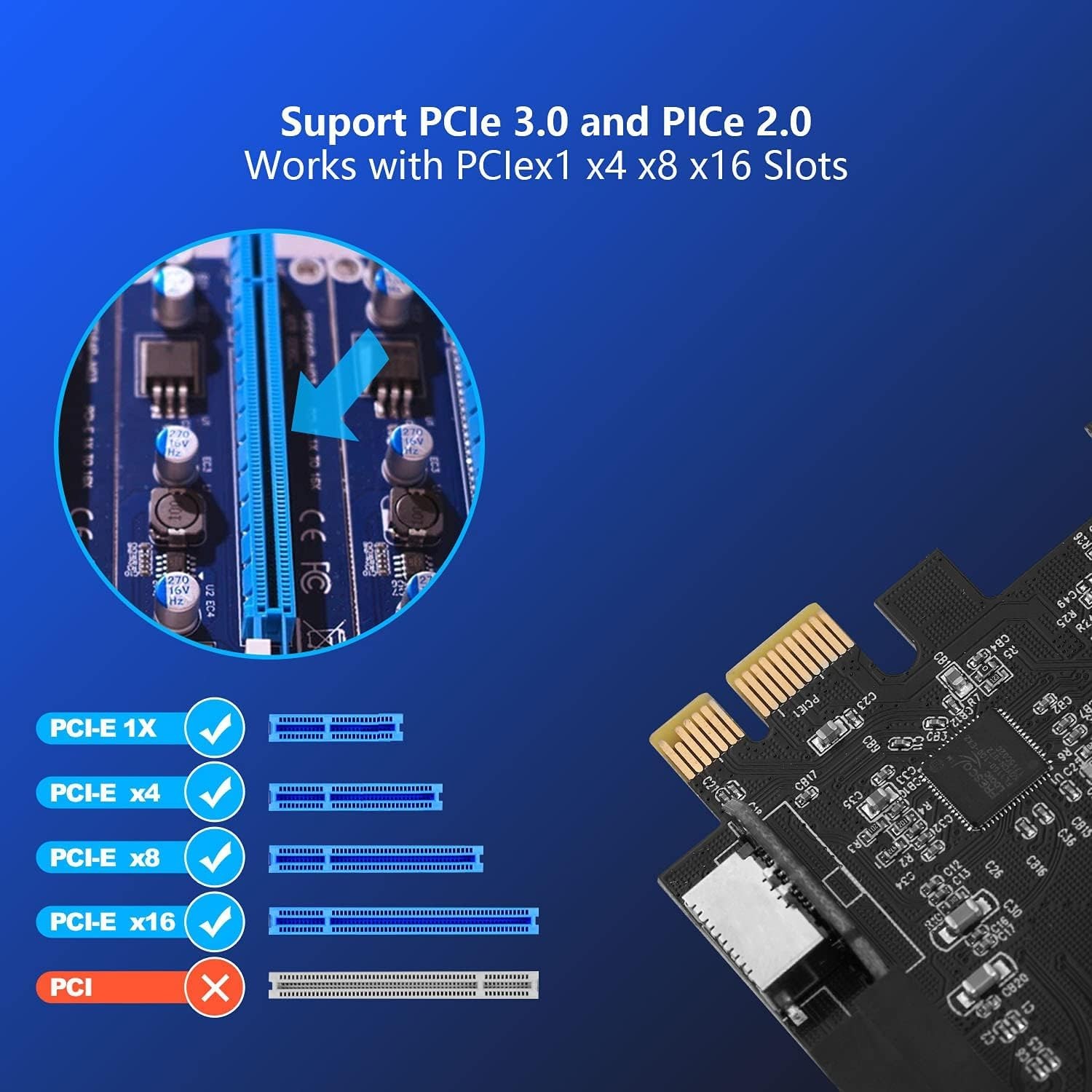 PCIe x1 to 19-Pin USB 3.0 Header and Type E A Key Card with Adapter