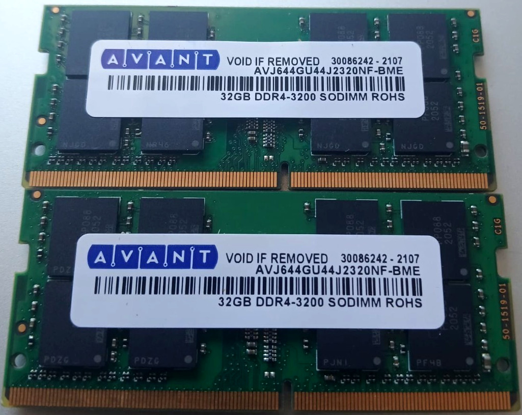 64GB DDR4 Laptop RAM Avant 2X32GB PC4-3200 SODIMM MEMORY AVJ644GU44J2320NF-BME