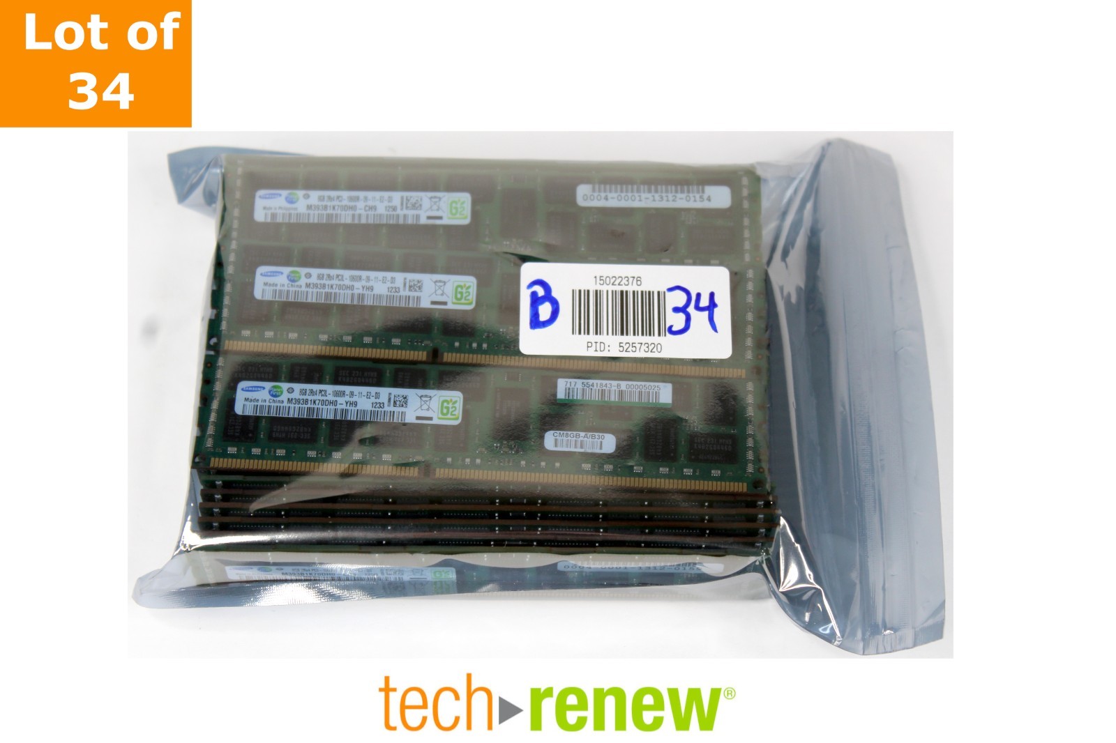 Lot of 34 Samsung 8GB PC3L-10600R Server Memory | M393B1K70DH0-YH9 1233 | RDIMM
