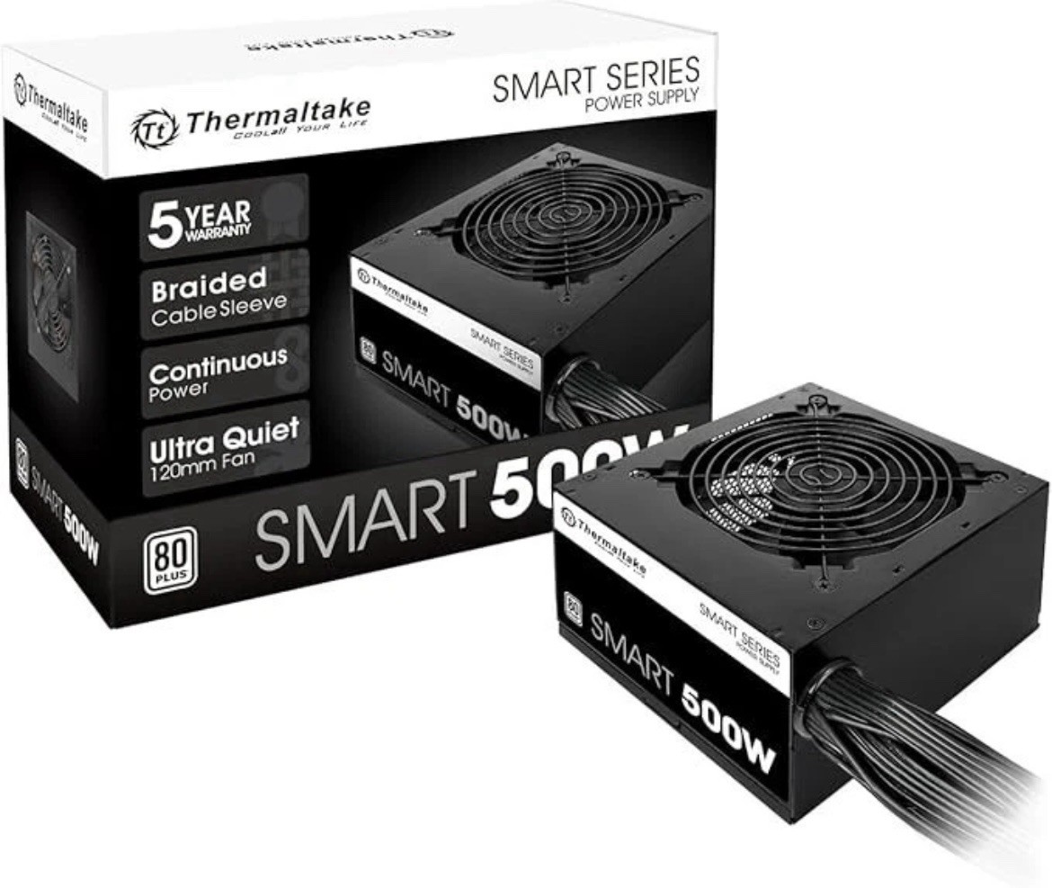 Thermaltake Smart 500W 80+ White PSU – Quiet 120mm Fan, Continuous Power Supply