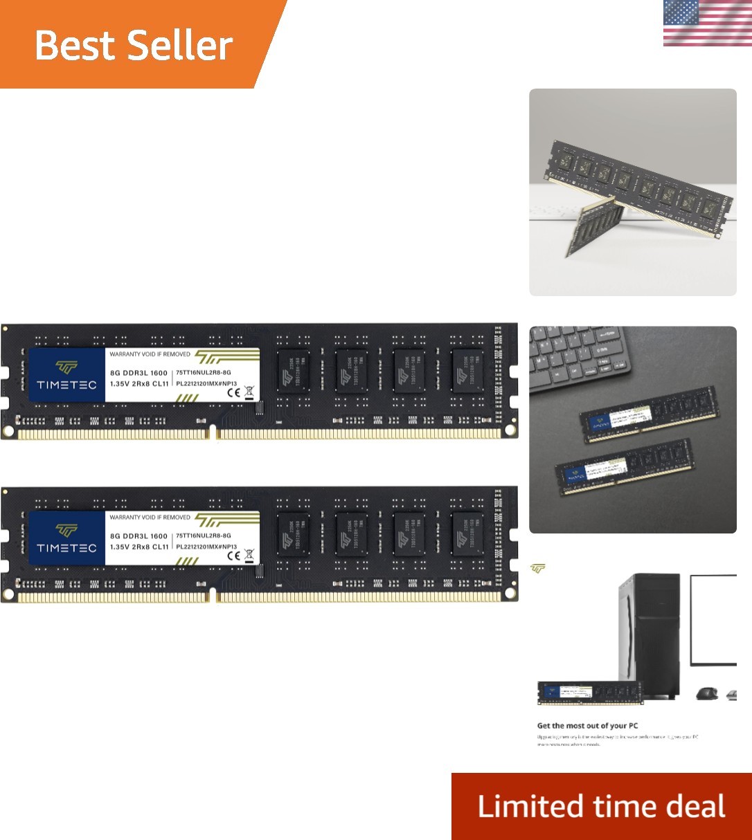 16GB KIT2x8GB / 1600MHz -1600 PC3L-12800 / PC3-12800 Non-ECC Unbuffered 1.35V…