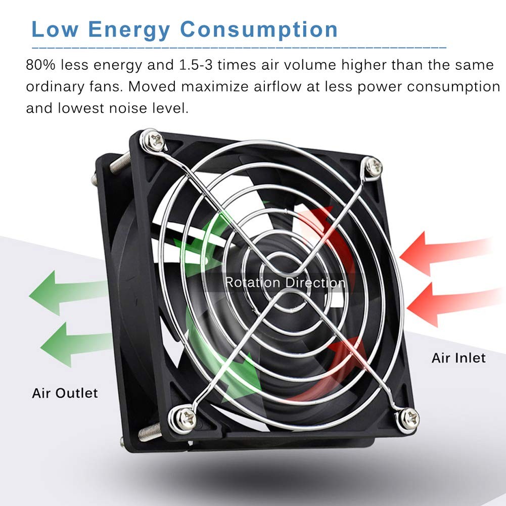 GDSTIME 92mm EC Axial Fan AC 110V 120V Dual Ball Bearing 92x25mm, 92x92x25mm